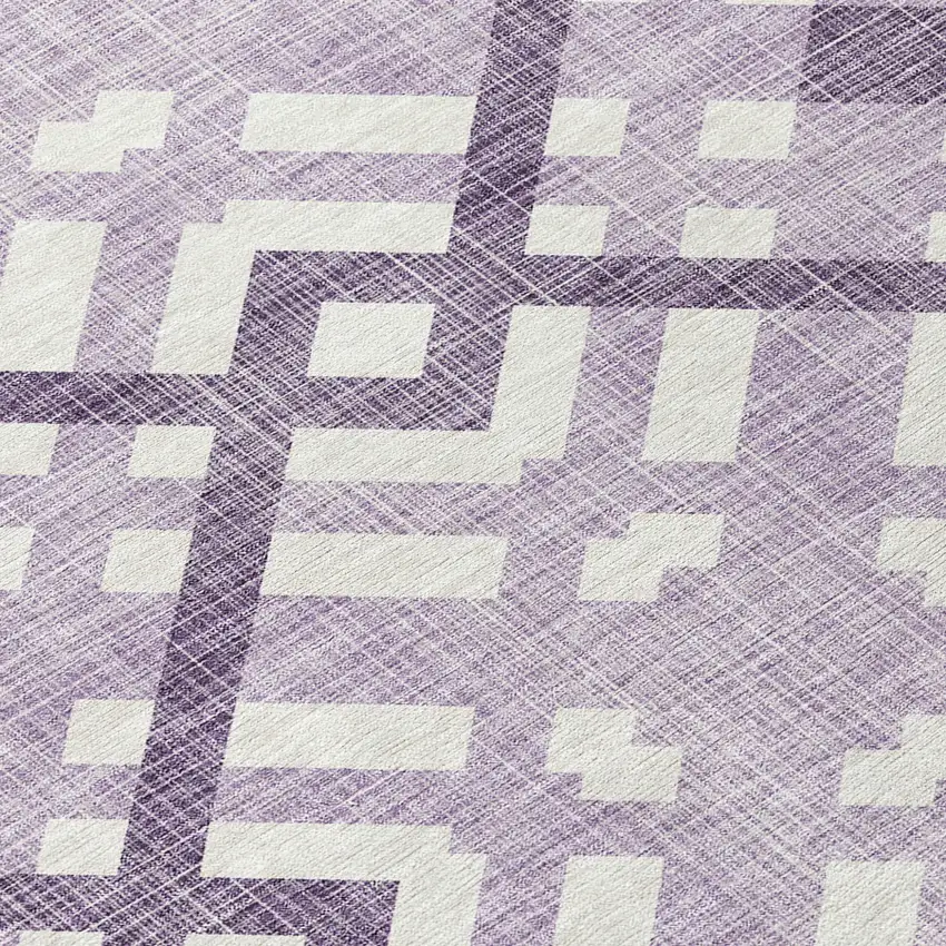 8' Purple Lilac And Ivory Round Geometric Washable Indoor Outdoor Area Rug Photo 7