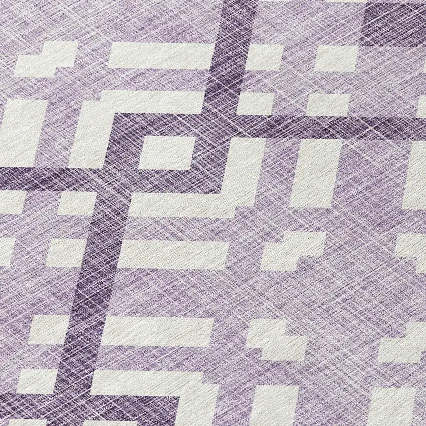8' Purple Lilac And Ivory Round Geometric Washable Indoor Outdoor Area Rug Photo 7