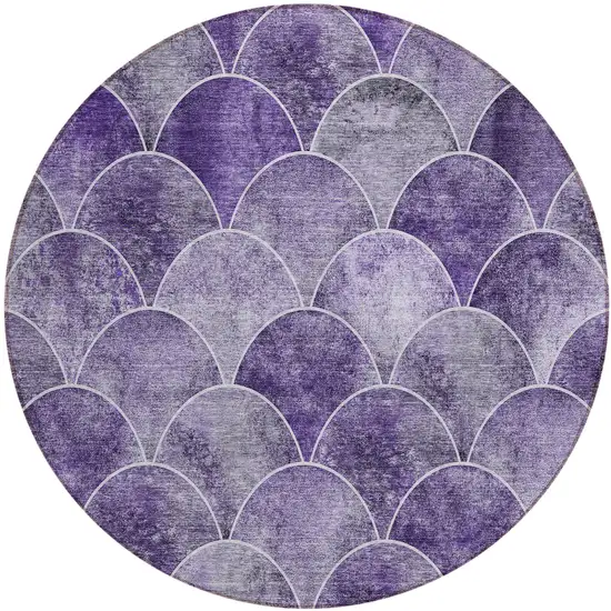 8' Purple Lilac And Lavender Round Abstract Washable Indoor Outdoor Area Rug Photo 2