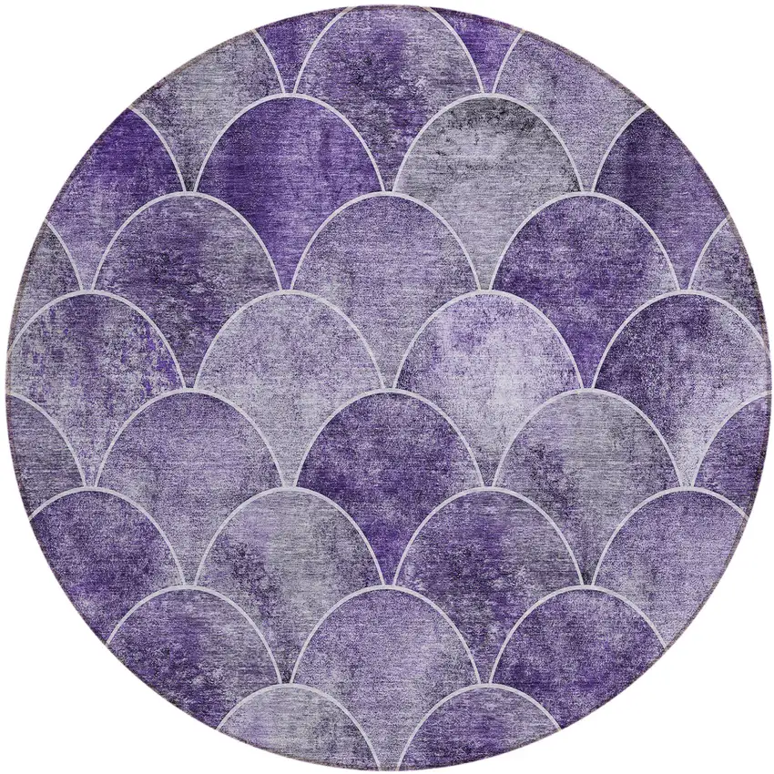8' Purple Lilac And Lavender Round Abstract Washable Indoor Outdoor Area Rug Photo 2