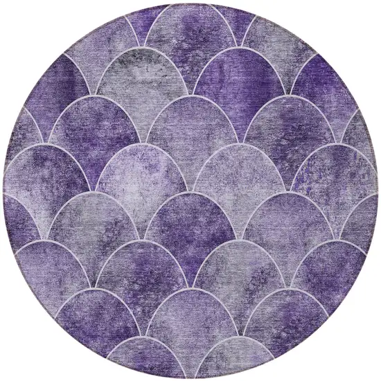 8' Purple Lilac And Lavender Round Abstract Washable Indoor Outdoor Area Rug Photo 7