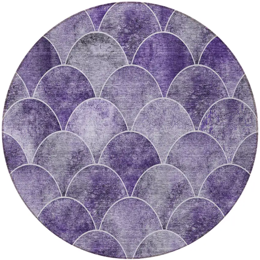 8' Purple Lilac And Lavender Round Abstract Washable Indoor Outdoor Area Rug Photo 7