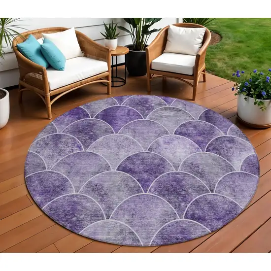 8' Purple Lilac And Lavender Round Abstract Washable Indoor Outdoor Area Rug Photo 1