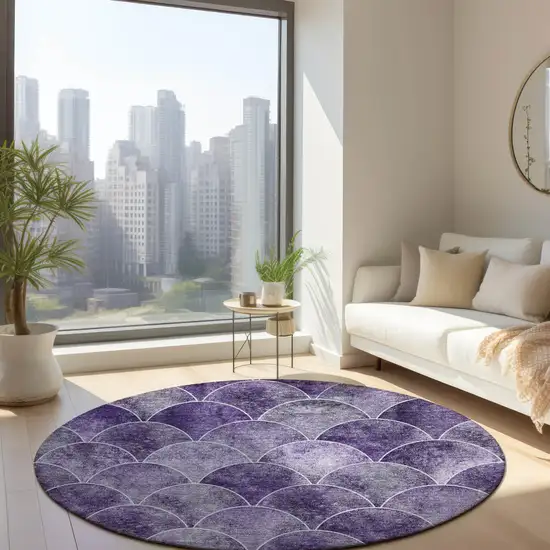 8' Purple Lilac And Lavender Round Abstract Washable Indoor Outdoor Area Rug Photo 5