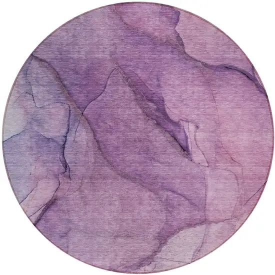 8' Purple Lilac And Lavender Round Abstract Washable Indoor Outdoor Area Rug Photo 2