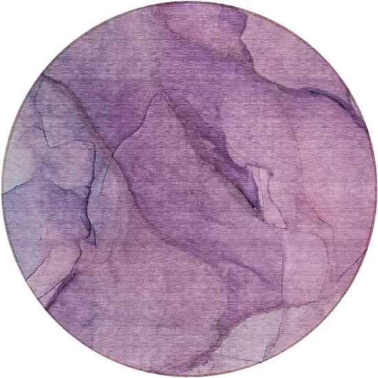 8' Purple Lilac And Lavender Round Abstract Washable Indoor Outdoor Area Rug Photo 2