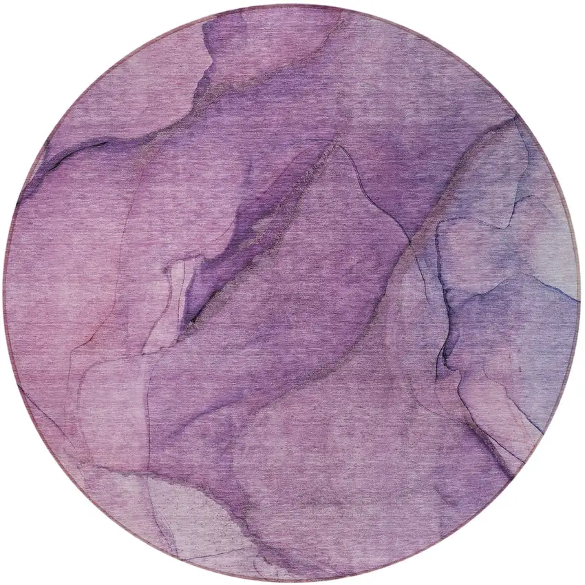 8' Purple Lilac And Lavender Round Abstract Washable Indoor Outdoor Area Rug Photo 5