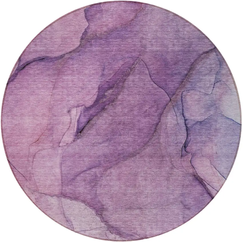 8' Purple Lilac And Lavender Round Abstract Washable Indoor Outdoor Area Rug Photo 5