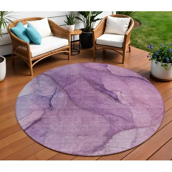 8' Purple Lilac And Lavender Round Abstract Washable Indoor Outdoor Area Rug Photo 1