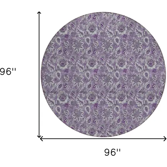 8' Purple Lilac And Lavender Round Floral Washable Indoor Outdoor Area Rug Photo 3