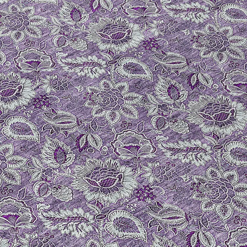 8' Purple Lilac And Lavender Round Floral Washable Indoor Outdoor Area Rug Photo 8