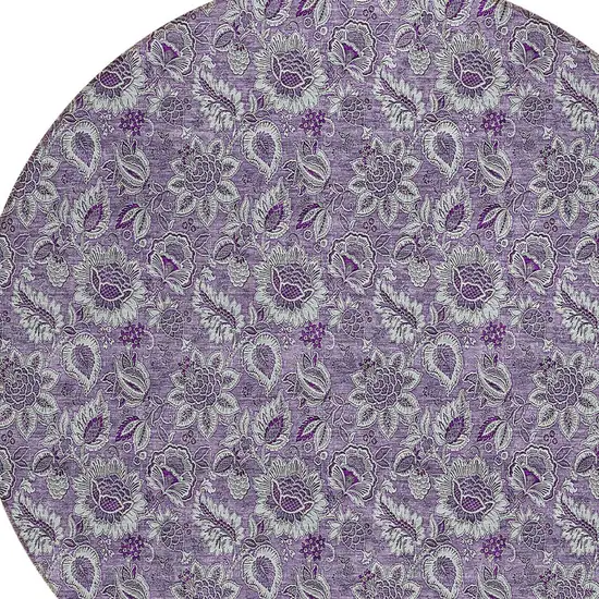8' Purple Lilac And Lavender Round Floral Washable Indoor Outdoor Area Rug Photo 4