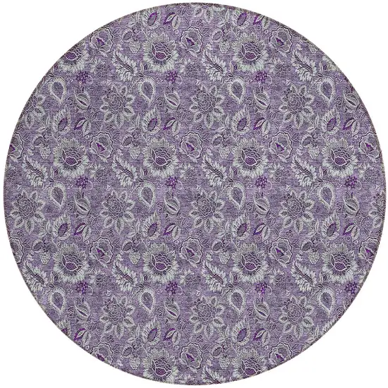 8' Purple Lilac And Lavender Round Floral Washable Indoor Outdoor Area Rug Photo 5