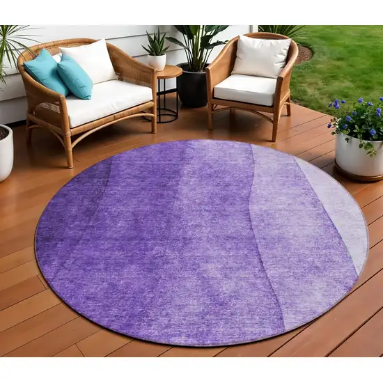8' Purple Lilac And Lavender Round Ombre Washable Indoor Outdoor Area Rug Photo 1