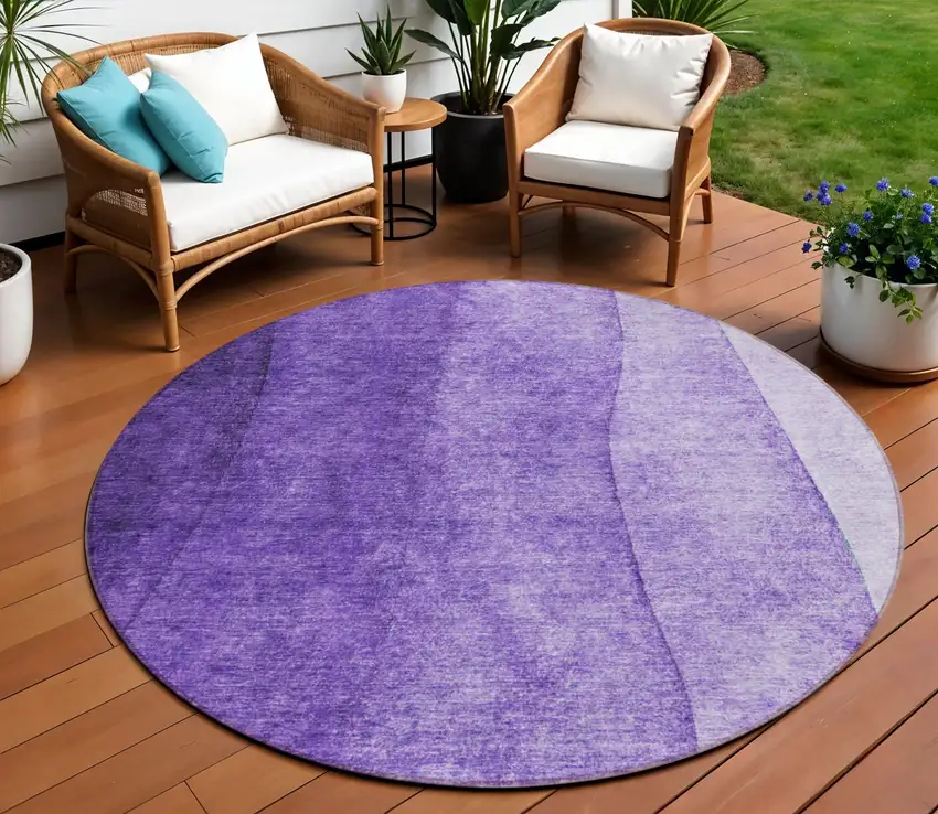 8' Purple Lilac And Lavender Round Ombre Washable Indoor Outdoor Area Rug Photo 1