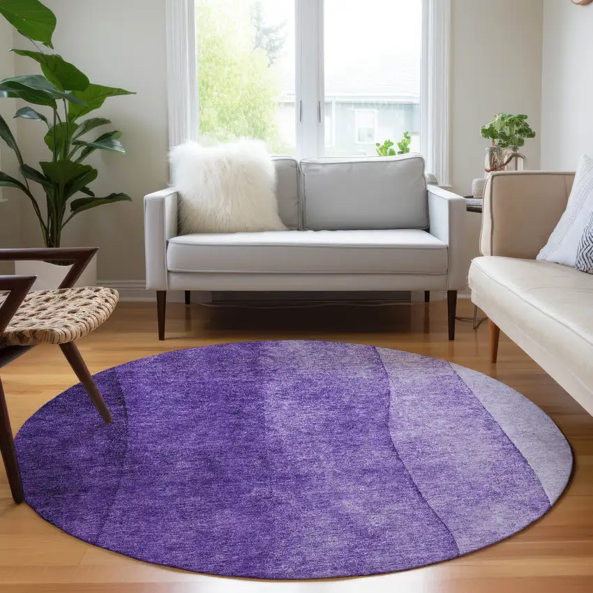 8' Purple Lilac And Lavender Round Ombre Washable Indoor Outdoor Area Rug Photo 6
