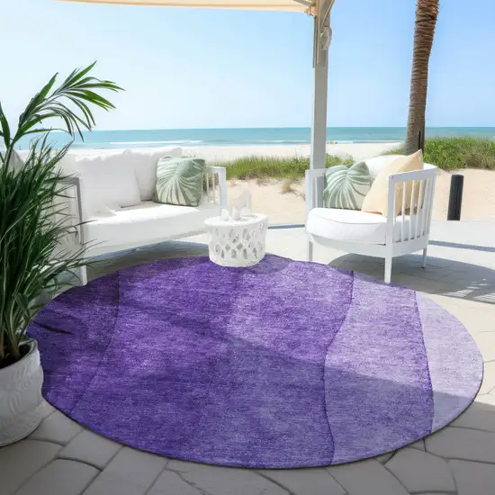 8' Purple Lilac And Lavender Round Ombre Washable Indoor Outdoor Area Rug Photo 5