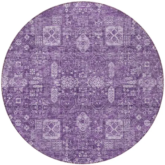 8' Purple Lilac And Lavender Round Oriental Washable Indoor Outdoor Area Rug Photo 6