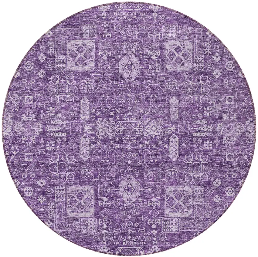 8' Purple Lilac And Lavender Round Oriental Washable Indoor Outdoor Area Rug Photo 6
