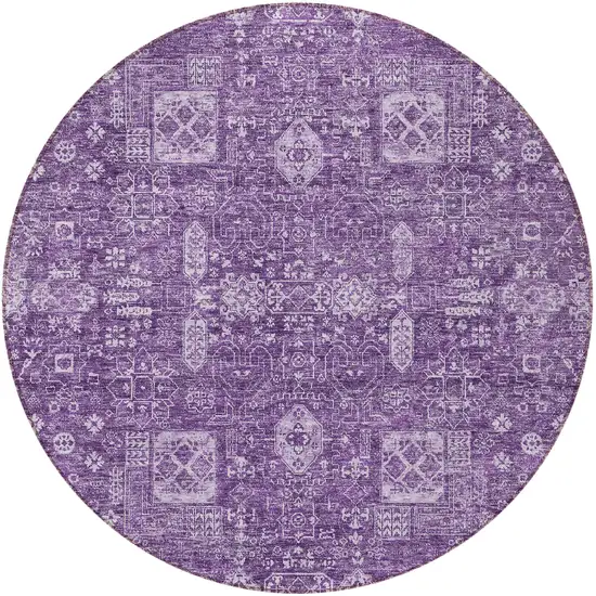 8' Purple Lilac And Lavender Round Oriental Washable Indoor Outdoor Area Rug Photo 6