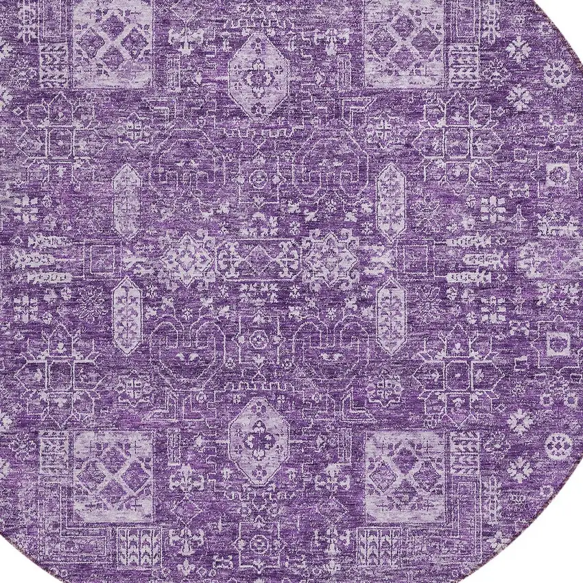 8' Purple Lilac And Lavender Round Oriental Washable Indoor Outdoor Area Rug Photo 5