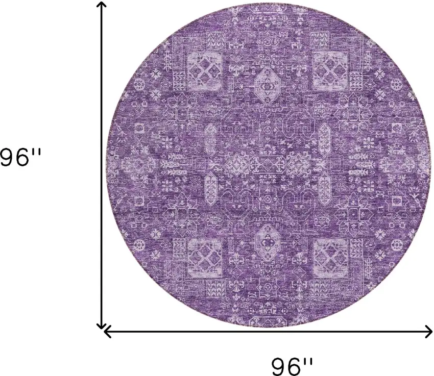 8' Purple Lilac And Lavender Round Oriental Washable Indoor Outdoor Area Rug Photo 9
