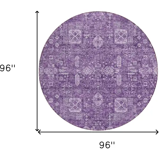 8' Purple Lilac And Lavender Round Oriental Washable Indoor Outdoor Area Rug Photo 9