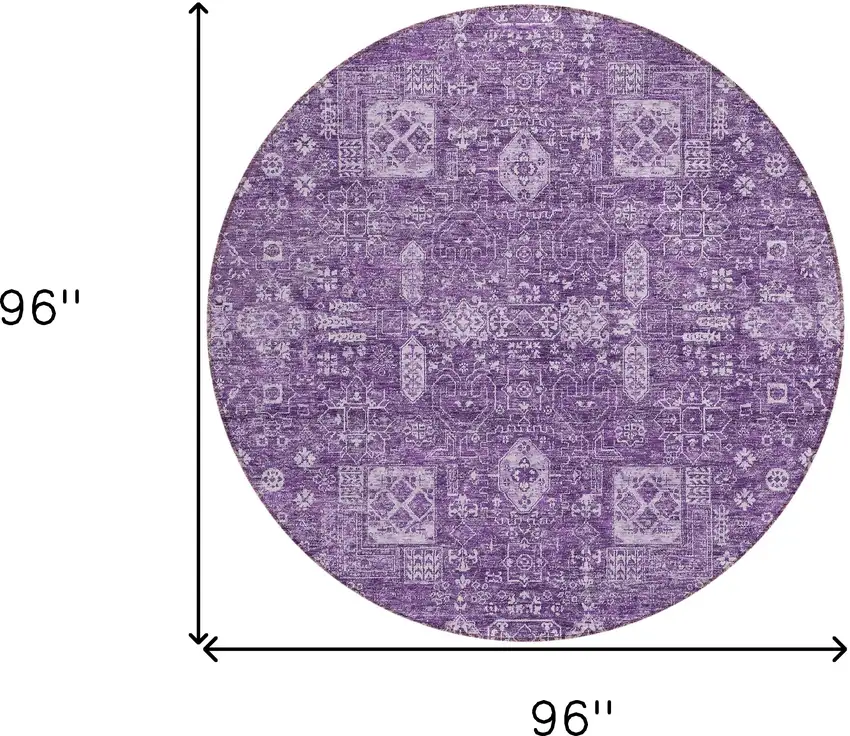 8' Purple Lilac And Lavender Round Oriental Washable Indoor Outdoor Area Rug Photo 9