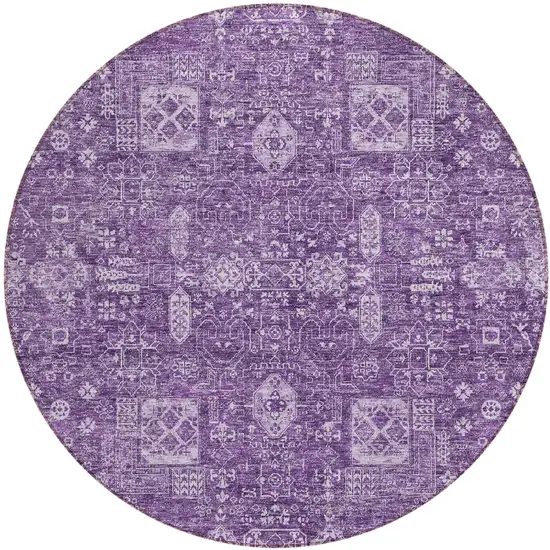 8' Purple Lilac And Lavender Round Oriental Washable Indoor Outdoor Area Rug Photo 1