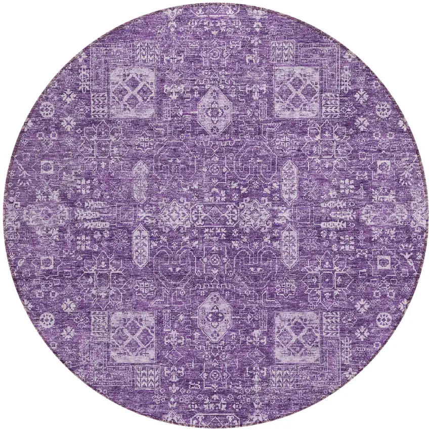 8' Purple Lilac And Lavender Round Oriental Washable Indoor Outdoor Area Rug Photo 1