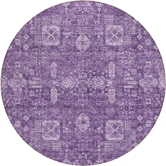 8' Purple Lilac And Lavender Round Oriental Washable Indoor Outdoor Area Rug Photo 1