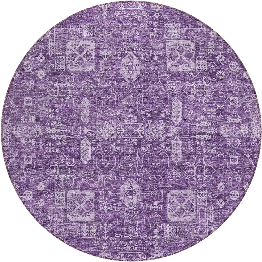 8' Purple Lilac And Lavender Round Oriental Washable Indoor Outdoor Area Rug Photo 1