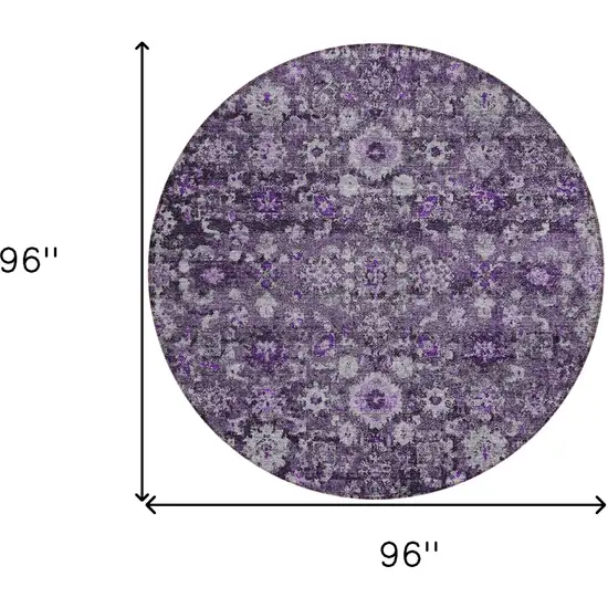 8' Purple Lilac And Lavender Round Oriental Washable Indoor Outdoor Area Rug Photo 3