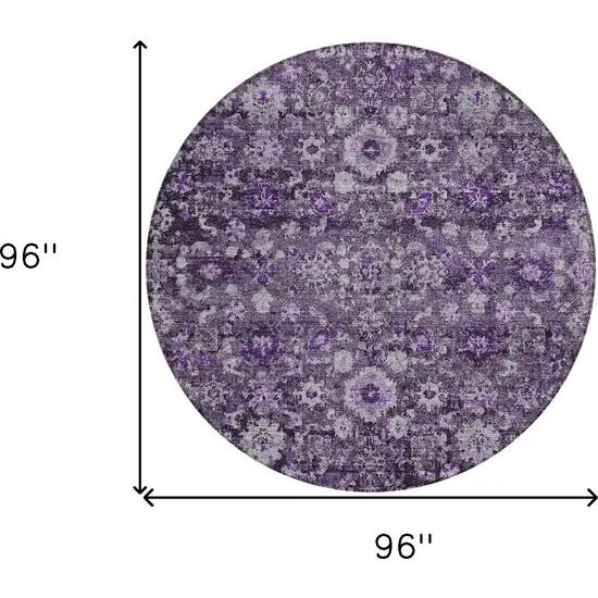 8' Purple Lilac And Lavender Round Oriental Washable Indoor Outdoor Area Rug Photo 3