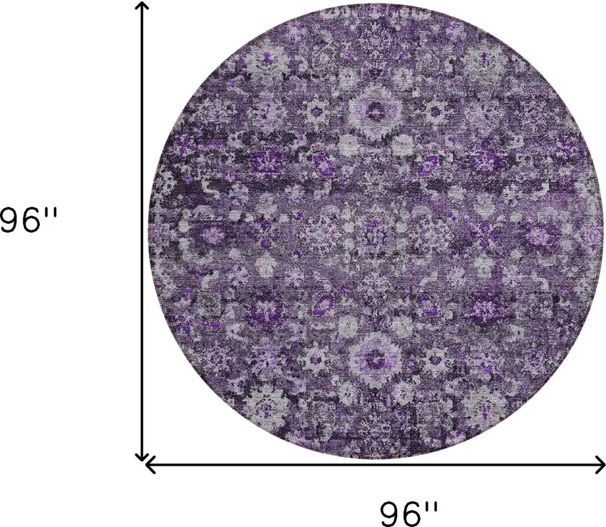 8' Purple Lilac And Lavender Round Oriental Washable Indoor Outdoor Area Rug Photo 3