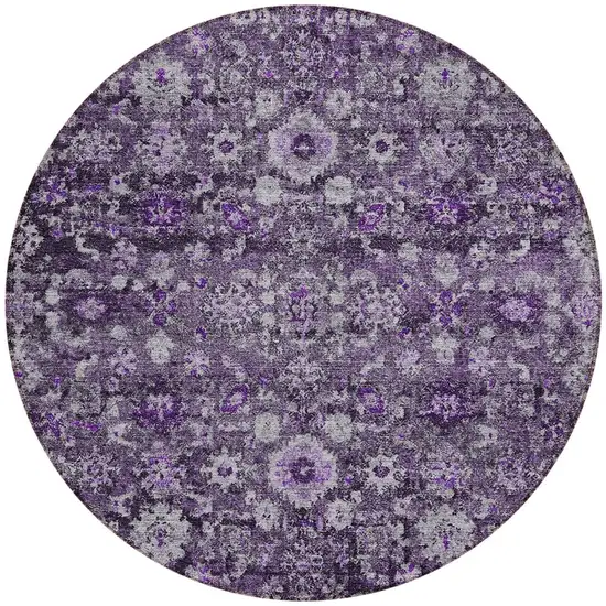 8' Purple Lilac And Lavender Round Oriental Washable Indoor Outdoor Area Rug Photo 4