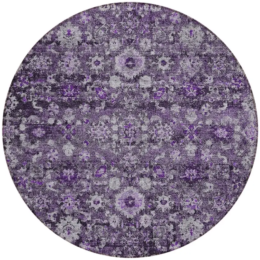 8' Purple Lilac And Lavender Round Oriental Washable Indoor Outdoor Area Rug Photo 4