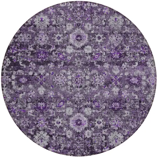 8' Purple Lilac And Lavender Round Oriental Washable Indoor Outdoor Area Rug Photo 2