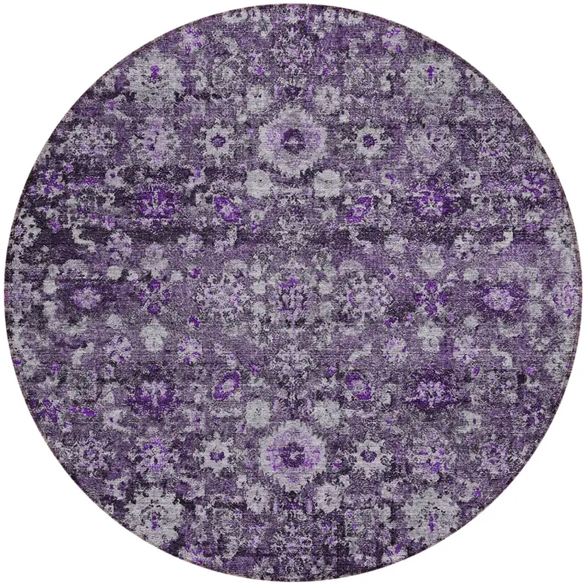 8' Purple Lilac And Lavender Round Oriental Washable Indoor Outdoor Area Rug Photo 2
