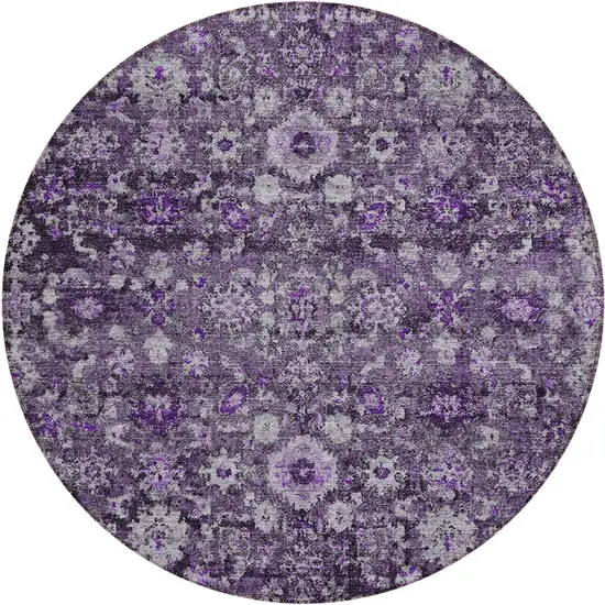 8' Purple Lilac And Lavender Round Oriental Washable Indoor Outdoor Area Rug Photo 2