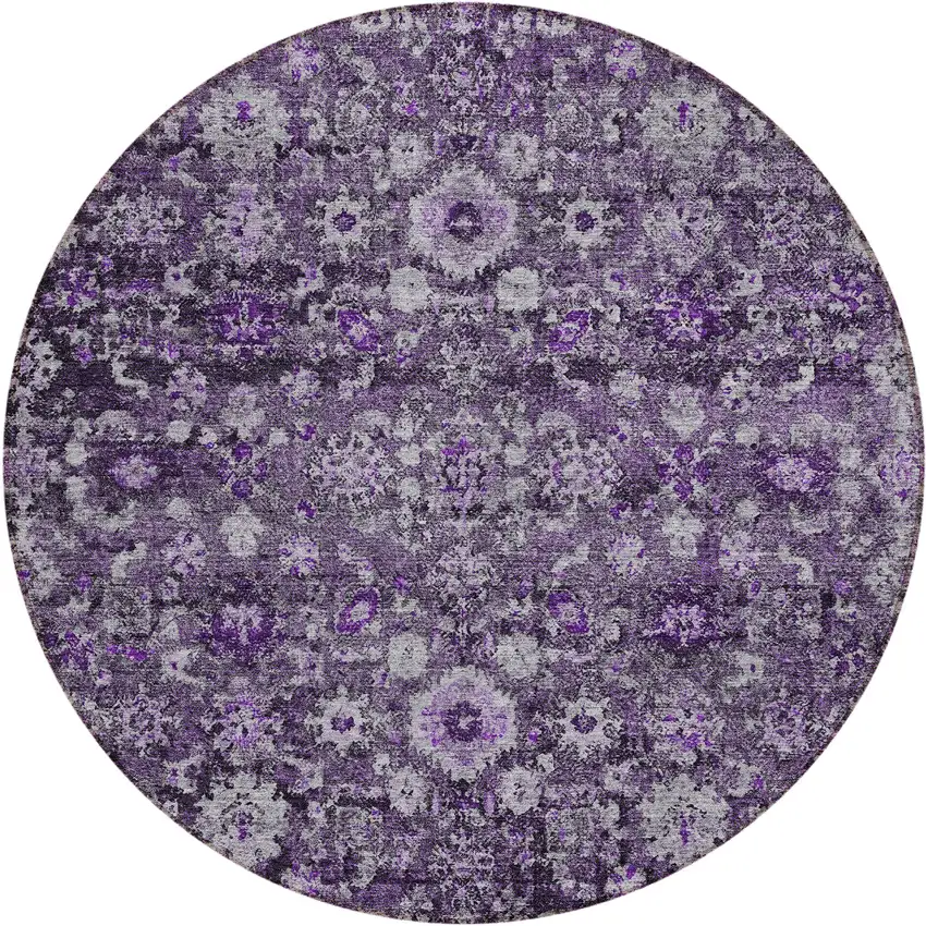 8' Purple Lilac And Lavender Round Oriental Washable Indoor Outdoor Area Rug Photo 2