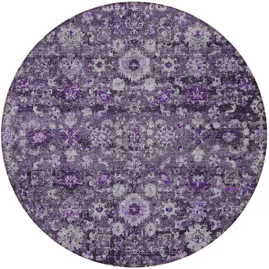 8' Purple Lilac And Lavender Round Oriental Washable Indoor Outdoor Area Rug Photo 5