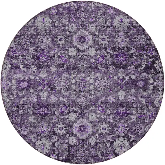 8' Purple Lilac And Lavender Round Oriental Washable Indoor Outdoor Area Rug Photo 5