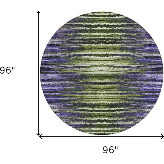 8' Purple Lilac And Lavender Round Striped Washable Indoor Outdoor Area Rug Photo 3
