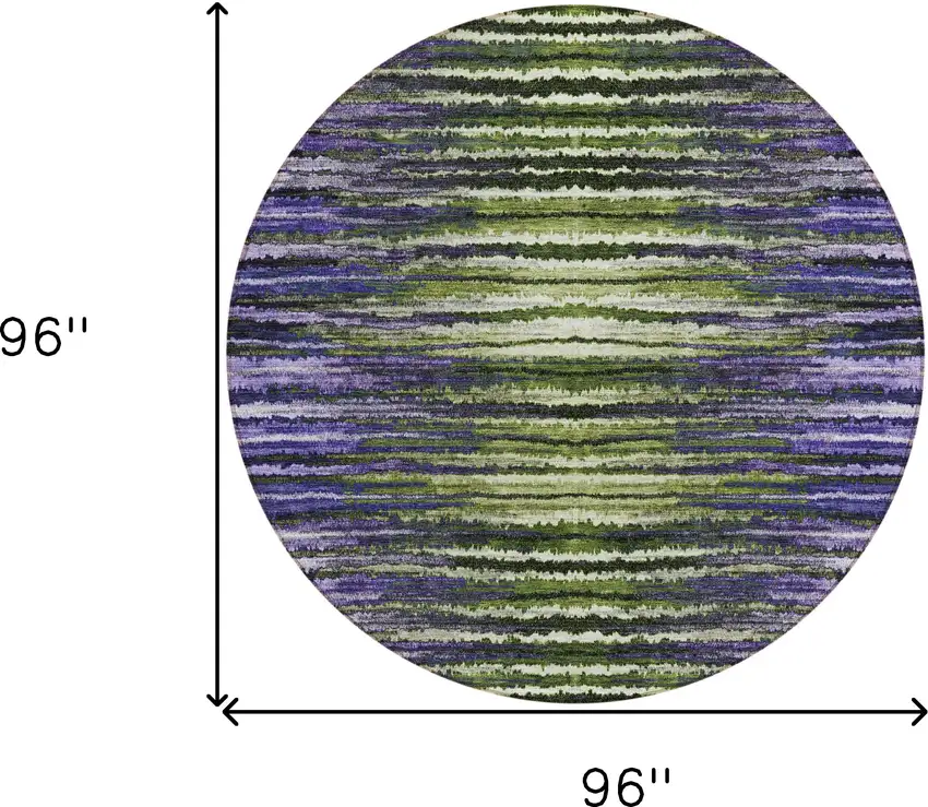 8' Purple Lilac And Lavender Round Striped Washable Indoor Outdoor Area Rug Photo 3