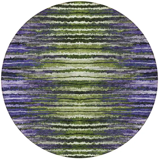 8' Purple Lilac And Lavender Round Striped Washable Indoor Outdoor Area Rug Photo 5