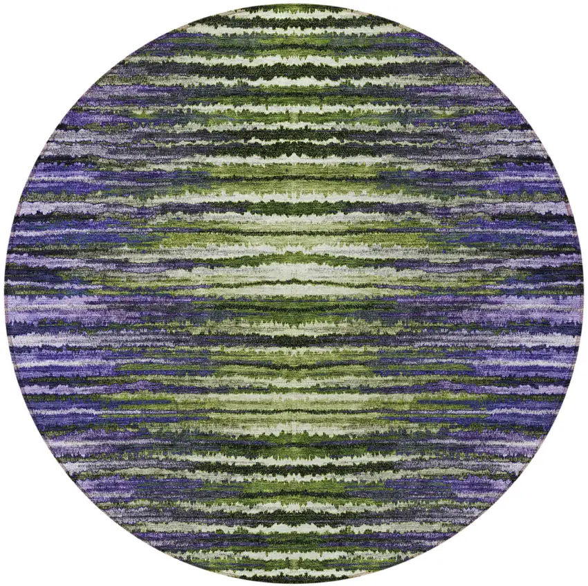 8' Purple Lilac And Lavender Round Striped Washable Indoor Outdoor Area Rug Photo 5