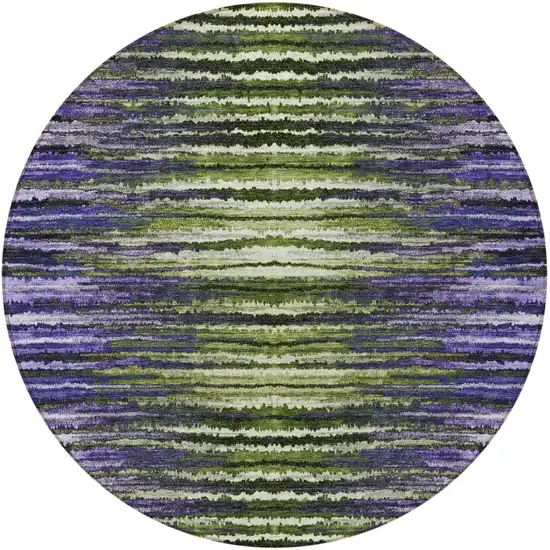 8' Purple Lilac And Lavender Round Striped Washable Indoor Outdoor Area Rug Photo 5