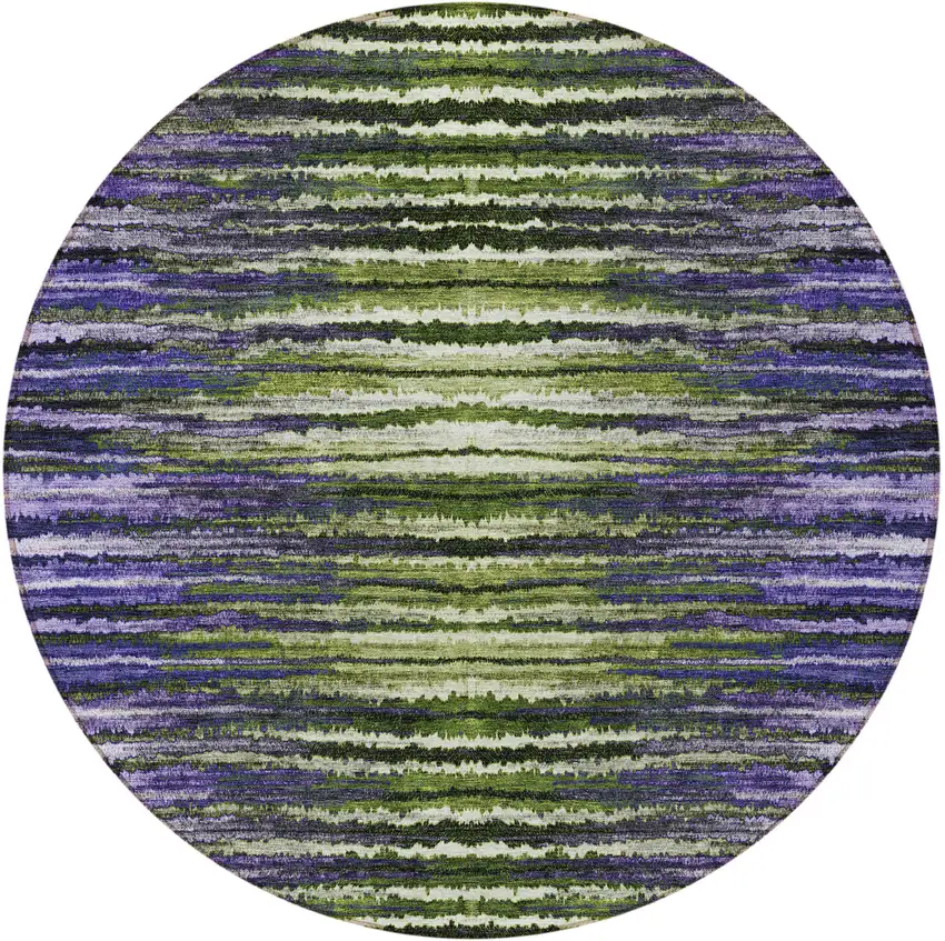 8' Purple Lilac And Lavender Round Striped Washable Indoor Outdoor Area Rug Photo 5