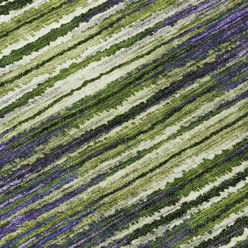 8' Purple Lilac And Lavender Round Striped Washable Indoor Outdoor Area Rug Photo 4